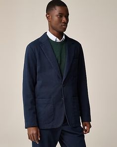 J.Crew: Kenmare Relaxed-fit Suit Jacket In Italian Cotton Blend For Men Tailored Cotton Suit With Welt Pockets, Tailored Cotton Suits With Welt Pockets, Cotton Long Sleeve Suits For Semi-formal Occasions, Semi-formal Long Sleeve Cotton Suits, Single Breasted Cotton Suit For Business Casual, Business Casual Single Breasted Cotton Suit, Single-breasted Cotton Suit For Business Casual, Business Casual Single-breasted Cotton Suit, Cotton Suits For Business Casual