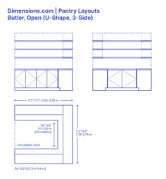 the diagram shows how to make a party layout for a butter, open u - shape 3 - sided booth