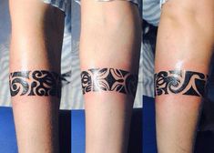 three tattoos on the legs of people with black and white designs, one is an elephant