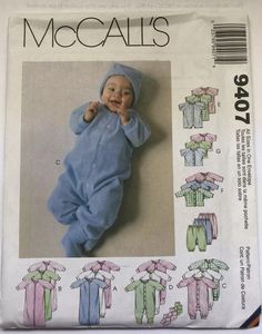 an image of a baby in pajamas on the cover of a sewing pattern