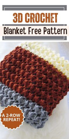 the 3d crochet blanket free pattern is shown with text overlaying it