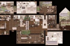 the floor plan of a house with all the furniture and furnishings arranged in different sections