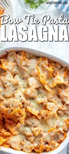 a casserole dish filled with lasagna and cheese