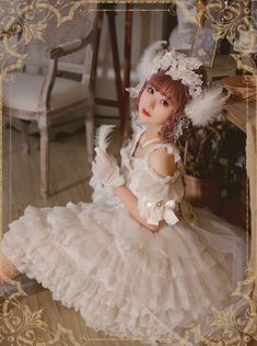 ❤︎Pure White Lolita Wedding Dress❤︎ White Marie Antoinette Style Party Dress, Vintage White Ruffled Wedding Dress, Vintage White Dress For Debutante Ball, Elegant Wedding Ball Gown With Attached Cancan, White Marie Antoinette Dress For Debutante Ball, Elegant Cream Dress With Attached Cancan, Leopard Cat, Heart Bag, Gift Of Time