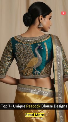 Flaunt your peacock pride! 🦚 Discover 7+ unique and stunning peacock blouse designs to elevate your saree or lehenga. From intricate embroidery to bold patterns, find the perfect piece to make a statement. #peacockblouse #fashion #indianwear #peacockdesign #peacockembroidery #peacockstyle #peacocksaree #peacocklehenga #unique #trendy Peacock Embroidery Blouse, Baby Shower Blouse Designs, Latest Unique Blouse Designs, Peacock Blouse Designs, Symbol Of Grace, Netted Blouse Designs, Saree Wearing Styles