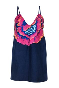 Current Boutique-Mara Hoffman - Dark Blue Floral Embroidered Sleeveless Tunic Top Sz M Spring Months, Sleeveless Tunic Tops, Tunic Style Tops, Warm Spring, Mara Hoffman, Sleeveless Tunic, Tunic Styles, Tank Top Cami, Cami Tanks