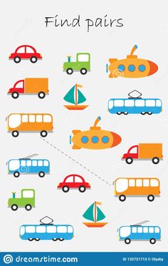 cars and boats with the words find pairs royalty illustration