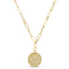 Small Floral Venetian Princess Flower Medallion Paperclip Necklace - 18k yellow gold Princess Flower, Roberto Coin, Diamond Education, Milwaukee Wi, Silver Spring, Jewelry Rings Engagement, Paper Clip, Floral Motif, Jewelry Care