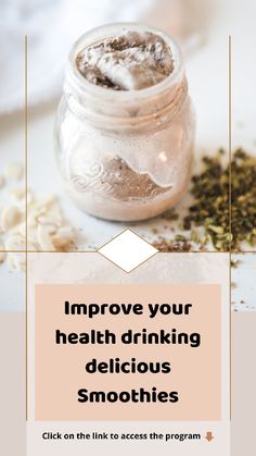 a glass jar filled with liquid next to some seeds