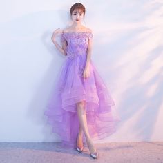 Teen Party Dresses, Vestido Color Lila, Off The Shoulder Homecoming Dress, Off Shoulder Party Dress, Purple Homecoming, High Low Party Dresses, Purple Party Dress, Lavender Prom Dresses, Purple Homecoming Dress