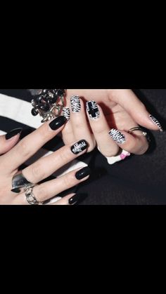 .. Black And White Nail, Rock Nails, Cross Nails, Zebra Nails, Festive Nail Art, Punk Nails, Her Nails, White Nail, Festival Nails