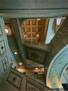 looking up at the ceiling in a building