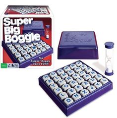 the super boggle game is in its box and it's ready to be played