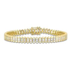 Show your savvy style with this baguette-cut diamond bracelet from Shy Creation®. 14K yellow gold Each polished hexagon link showcases a bezel-set baguette-cut diamond Total diamond weight is a shimmering 2 7/8 carats 7 inches; tongue clasp Jewelry Style Guide, Wedding Band Styles, Tennis Style, Jewelry Staples, Jared The Galleria Of Jewelry, Diamond Anniversary, Jewelry Rings Diamond