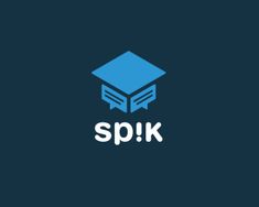 the word spk is written in white on a blue background with a book shaped like a