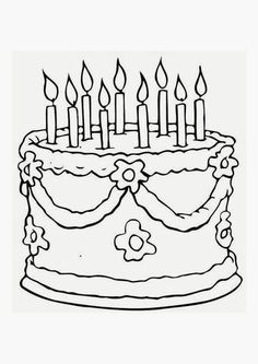 a birthday cake with lit candles on it coloring pages for kids and adults to color