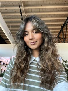 Crimped Curtain Bangs, Curtain Bangs Crimped Hair, Wavy Hair Long Curtain Bangs, Soft Curtain Bangs Wavy Hair, 2b Hair Curtain Bangs, Wavy Haircuts With Curtain Bangs, Crimped Hair With Curtain Bangs, 2b Curtain Bangs, Curly Hair Cuts With Curtain Bangs