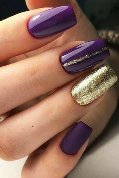 Dark Purple Nails, Purple Ombre Nails, Violet Nails, Gold Nail, Her Nails, Dipped Nails, Purple Nails, Gold Nails