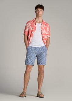 Make a Splash: Essential Swim Trunks for Tall Guys Dive Into Comfort & Style Ready to dive into summer? Our Volley Swim Shorts are here to ensure you do it in style. Crafted from quick-drying woven fabric, these tall men's swim trunks are designed for the guy who's ready to comfortably go from pool to party, featuring a stretch waistband with an external drawstring for a perfect, secure fit. Whether you're hitting the waves or lounging poolside, the above-knee length offers the ideal balance of