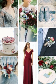 a collage of photos with different types of wedding flowers and shoes on them, including bride's dress