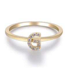 Simple and elegant, this diamond accent G initial ring features 11 round brilliant cut diamonds that create the sparkling letter design in a classic 10K yellow gold setting. | Diamond Accent "G" Initial Ring | 10K Yellow Gold | Round Brilliant Cut | Size 8 | 2mm | Helzberg Diamonds G Initial, Helzberg Diamonds, Letter Design, Initial Ring, Yellow Gold Setting, Gold Initial, Fine Jewelry Gift, Stone Cuts, Round Brilliant Cut Diamond