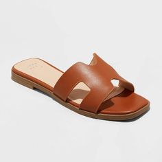 Women's Nina Flat Sandals - A New Day™ Cognac 11 : Target Cognac Sandals, Beach Socks, Rhinestone Flats, Spring Capsule Wardrobe, Beautiful Sandals, Footbed Sandals, Leather Sandals Flat, Rubber Shoes, Cute Sandals