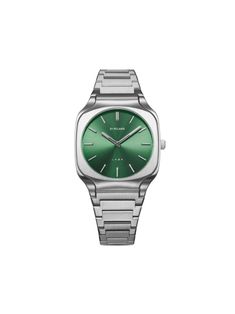 37mm green stainless steel index dial index hands square face push-down crown stainless steel link bracelet folding clasp quartz movement Green Watch Men, Square Bracelet, D1 Milano, Makeup List, Green Watch, Square Face, Golden Goose Shoes, Beautiful Shoes, Watch Brands