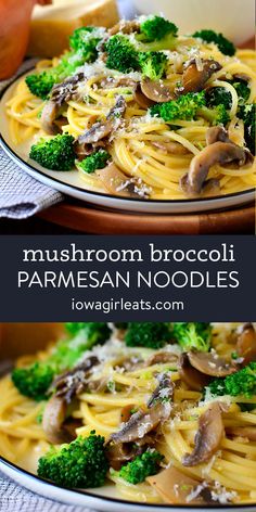 this mushroom broccoli parmesan noodle dish is an easy and delicious side dish