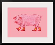 Fine Art Print, Martin Black Frame entitled Marjorie The Cowgirl Pig.  Multiple sizes available.  Primary colors within this image include Pink, Light Yellow, Burgundy, Black.  Made in the USA.  Satisfaction guaranteed.  Inks used are latex-based and designed to last. Photography Gallery Wall, Pig Wall Art, Harmony Art, Multicolor Art, Cubism Art, Black Frame Wall Art, Black Frame Wall, Black Framed Wall Art, Grey Art