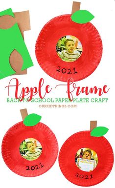 paper plate apple frames with pictures on them