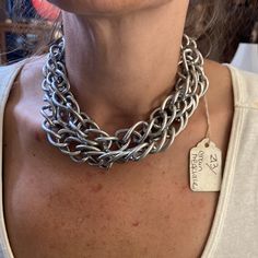 Vtg Boho Gypsy Silver Chain Link Choker Double Layer Necklace6.5”Inches Long Hooked And So It’s -13”Inches Long Unhooked Nickel-free Metal Chain Link Necklace, Nickel-free Link Metal Necklace, Nickel-free Metal Link Necklace, Retro Metal Necklaces With Adjustable Chain, Chunky Chain Metal Necklaces For Jewelry Making, Retro Metal Necklace With Adjustable Chain, Vintage Style Silver Chain Necklace, Retro Silver Chain Jewelry, Silver Retro Chain Jewelry