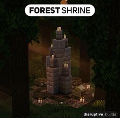 an image of a forest shrine with candles in the foreground and text overlay that reads, forest shrine