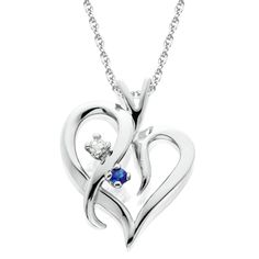 Pompeii3 Blue Sapphire & Diamond Heart Pendant 14 KT White Gold With 18" Chain, Women's Pink Sapphire Pendant, Lock Chain, Blue Sapphire Pendant, Diamond Heart Pendant Necklace, Blue Sapphire Gemstone, Necklace Organizer, White Gold Pendant, Blue Sapphire Diamond, Sapphire Pendant