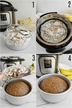 the steps to make baked banana bread in an instant pressure cooker with aluminum foil