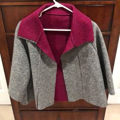 Nubby Felt Wool Like Italian Jacket. 3/4 Sleeves. Inside Fuschia And Outside Grey. Sizes/M. Cool Jacket To Layer. Bought Last Year In Local Boutique In Italy. Never Worn Fall Outerwear For Layering With 3/4 Sleeve, Fitted Pink Outerwear For Layering, Fall Layering Outerwear With 3/4 Sleeve, Felted Jackets Handmade, Modern Gray Wool Outerwear, Fitted Red Wool Outerwear, Pink Fitted Wool Outerwear, Wool Single-breasted Outerwear With Fold Down Collar, Local Boutique