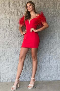 Feather Cocktail Dress, Tight Homecoming Dress, Satin Homecoming Dress, Red Homecoming Dresses, Pink Homecoming Dress, Mother Wedding Dress, Short Party Dress, Looks Party, Evening Dresses Cocktail