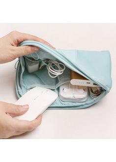 Color:Light Blue;Package Contents:1 X Storage Bag;Occasion:Other;Style:Casual; Electronic Organizer, Digital Accessories, Accessories Organizer, Small Zipper Pouch, Electronic Organization, Cable Storage, Professional Bag, Travel Storage Bag, Bag Essentials