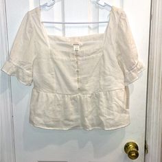 Nwt! Urban Romantics White Cropped Lightweight Blouse Size Large Fitted White Blouse From Urban Outfitters, White Cotton Blouse By Urban Outfitters, White Blouse Cottagecore, Cottagecore White Cotton Peasant Top, White Bohemian Button-up Top, Ruffles Top, Eyelet Blouse, Long Sleeve Floral Top, Purple Blouse