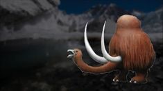 an animal with long horns is standing in front of a mountain