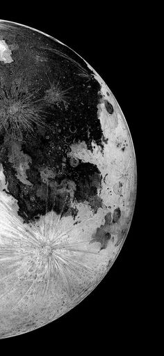 an image of the moon taken from space in black and white, with stars on it