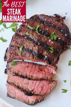 steak marinade on a plate with parsley garnish and the best steak marinade