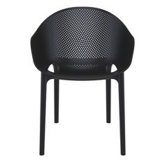 the black plastic chair is shown on a white background