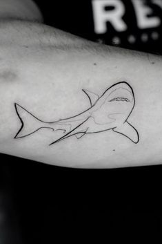 shark outline tattoo Single Line Shark Tattoo, Linework Shark Tattoo, Shark Outline Tattoo Simple, Black And White Shark Tattoo, Great White Shark Outline Tattoo, Tattoo Portfolio, Tattoo Designs Men