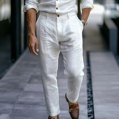 Season:Spring   Fall; Fabric:Linen Cotton Blend; Gender:Men's; Style:Stylish,Streetwear; Occasion:Daily,Business; Fit Type:Regular Fit; Function:Breathable,Comfort; Waistline:Mid Waist; Pattern:Plain; Design:Buttons,Straight Leg; Pants Type:Dress Pants,Trousers,Linen Pants,Summer Pants; Fly Type:Zipper,Button; Front page:FF; Listing Date:07/05/2024; Production mode:External procurement; Pants Length:Full Length Men Pants Pattern Trousers, All White Mens Outfit, Men Pants Pattern, Mens Linen Pants, White Sneakers Men, White Linen Pants, Business Pants, Cotton Linen Pants, Linen Bottoms