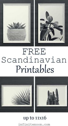 three framed pictures with the words free scandinavian printables up to 11x16