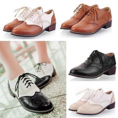 Womens Low Heels, Preppy Shoes, Oxford Brogues, Oxford Flats, Lace Up Flats, Low Heel Shoes, Retro Shoes, Shoes Summer