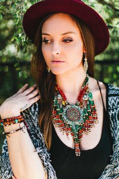 Bohemian Choker With Large Beads For Festival, Southwestern Style Choker For Festivals, Southwestern Style Festival Choker Necklace, Bohemian Multi-strand Choker For Festival, Bohemian Fringe Choker Necklace, Tibetan Necklace, Silver Centerpiece, Festival Jewelry, Boho Accessories