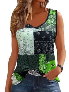 Plus Size Floral Print Colorblock Tank Top Casual Crew Neck - Temu United Kingdom Casual Tank Tops, Top Casual, Size Clothing, Plus Size Outfits, Color Blocking, Sleeveless Top, United Kingdom, Floral Print, Floral Prints