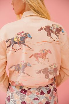 WIN THE RACE SUEDE JACKET JACKET Judith March Feather Skirt, Horse Fashion, Denim Button Down, Personal Style Inspiration, Horse Print, Suede Jacket, Equestrian Style, Clothes Horse, Hottest Trends