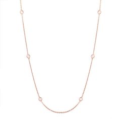 Diamond Bezel Chain Necklace Pink Gold Necklace, Diamonds By The Yard, Bezel Set Necklace, Bezel Necklace, Solid Gold Chains, Rose Gold Chain, Tiny Diamond, Bezel Set Diamond, Station Necklace